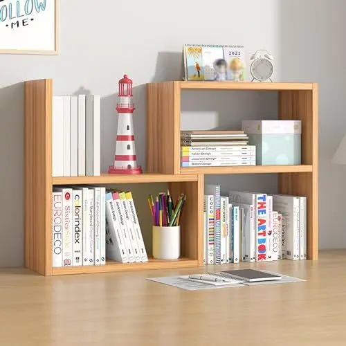 Produktbild: Catekro Desktop Bücherregal, Desktop File Organizer, Büro Bücherregal Einstellbare Holz Display Regal Büro Schreibwaren Geeignet für Home Office (Braun)