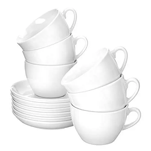 Produktbild: caterado Cappuccino-Tassen Bistro 0,30l mit Untertasse 12-teilig, Porzellan, Weiß, 6 Stück (1er Pack), 6