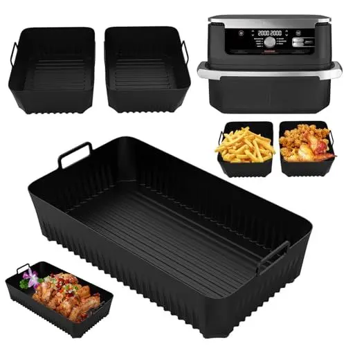 Produktbild: Cathpetic Airfryer Silikonform Zubehör für Ninja Foodi Flexdrawer AF500EU 10.4 L,Ninja Heißluftfritteuse AF500EU Zubehör 1×10.4L and 2×5.2L