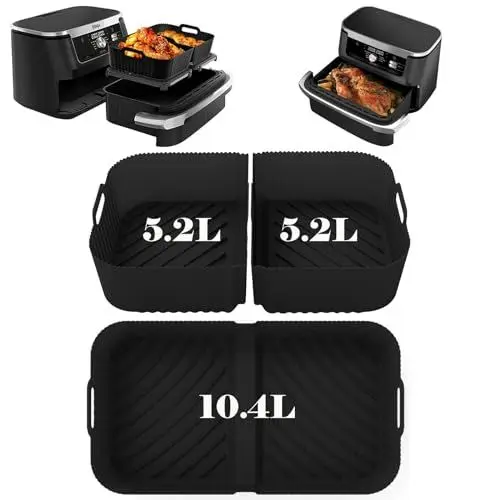 Produktbild: Cathpetic Silikonform Heißluftfritteuse für Ninja Foodi Flexdrawer AF500EU,1×10.4L+2×5.2L Ninja Af500 Silikonform Schwarz,Ninja Foodi Flexdrawer Zubehör