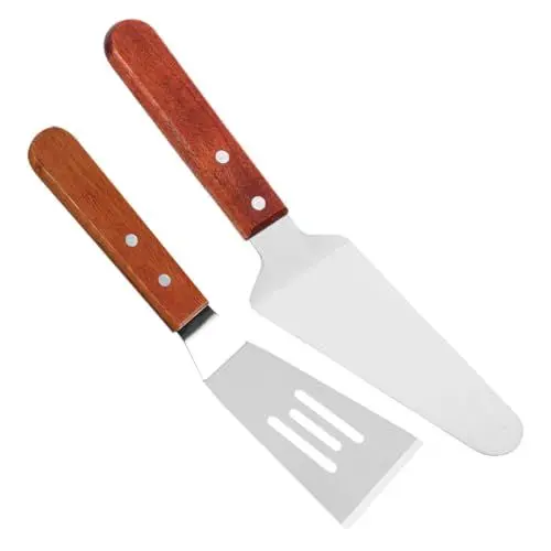 Produktbild: CATIEBYE Ergonomischer Kuchenspatel mit Holzgriff Pizzaschaufel Aus Metall für Pizzerien Zu Hause