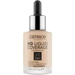 Produktbild: Catrice HD Liquid Coverage Foundation, Nr. 010, Nude, langanhaltend, mattierend, matt, für unreine Haut, vegan, ölfrei, wasserfest, ohne Parabene, 1er Pack (30ml)