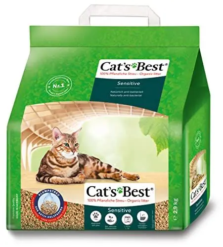 Produktbild: Cat's Best Sensitive, 100 % pflanzliche Katzenstreu, fest klumpend und antibakteriell aus veredelten Aktiv-Holzfasern – speziell für empfindliche Katzen, 2,9 kg/8 l