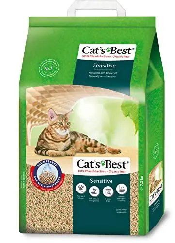 Produktbild: Cat's Best Sensitive, 100 % pflanzliche Katzenstreu, fest klumpend und antibakteriell aus veredelten Aktiv-Holzfasern – speziell für empfindliche Katzen, 7,2 kg/20 l