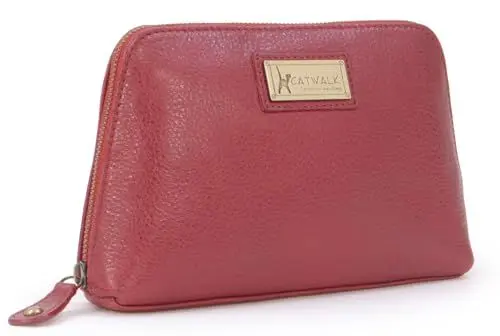 Produktbild: Catwalk Collection Handbags - Damen Leder Make - Up Tasche - Schminktasche Mittelgroß - Kosmetiktasche für Handtasche - Emma - Rot
