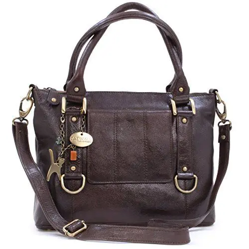 Produktbild: Catwalk Collection Handbags - Damen Leder Schultertasche Groß - Umhängetasche Gross - Arbeitstasche für Notizbuch A4 - GALLERY - Braun