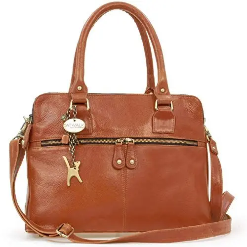 Produktbild: Catwalk Collection Handbags - Damen Leder Schultertasche - Umhängetasche Groß - Tote Bag Handtasche - Abnehmbarer Schultergurt - VICTORIA - Hellbraun