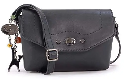 Produktbild: Catwalk Collection Handbags - Damen Leder Umhängetasche - Crossbody Bag/Handtasche Klein - Verstellbarer Schultergurt - Florence - Schwarz
