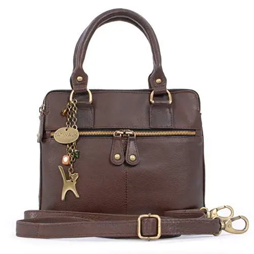 Produktbild: Catwalk Collection Handbags - Damen Leder Umhängetasche - Handtasche Mittelgroß - Henkeltasche mit Abnehmbarem Schultergurt - VICKY - Braun