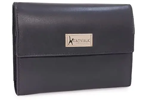 Produktbild: Catwalk Collection Handbags - Damen Schmuckrolle Mittelgroß - Schmucktasche/Schmucketui für Reise - Leder und Wildleder - CHANELLE - Schwarz