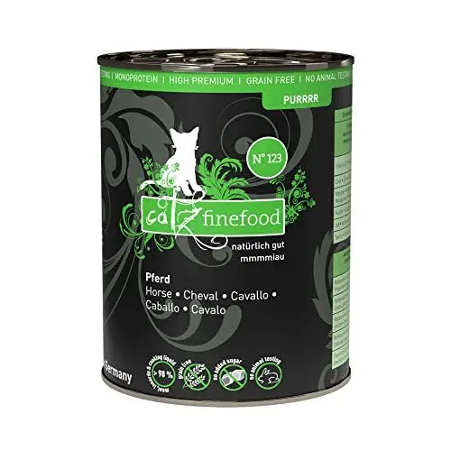 Produktbild: catz finefood Purrrr Pferd Monoprotein Katzenfutter nass N° 123, für ernährungssensible Katzen, 70% Fleischanteil, 6 x 400g Dose