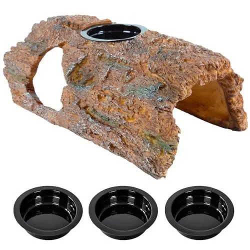 Produktbild: CAVACHEW Höhlen & Verstecke für Reptilien & Amphibien, 2 in 1 Reptilien Höhle mit Futternapf, Terrarium Versteck Zubehör für Gecko, Eidechsen, Bartdrache, Schlange, Schildkröte
