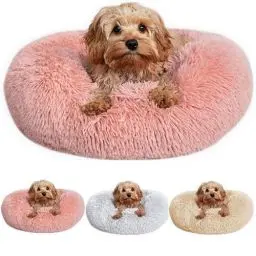 Produktbild: Caveli Pet Products Katzenbett Hundebett Kleine Rund Donut Waschbar für Hunde bis 10kg Pink Abnehmbarer Bezug 60 cm Rosa Anti-Angst Katzenkorb