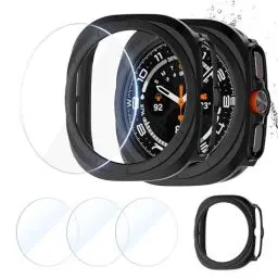 Produktbild: CAVN 3+1 Stück Schutzfolie Kompatibel mit Samsung Galaxy Watch 7 Ultra 47mm, Wasserdichtes Glas Schutz +PC Schutzhülle Displayschutz Gehäuse Panzerfolie Kompatibel mit Galaxy Watch 7 Ultra 47mm