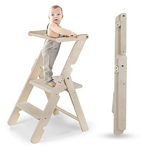 Produktbild: CAWI® Lernturm Klappbar aus Holz, Learning Tower, Lernstuhl für Kinder, Küchenturm und Küchenhelfer, Lerntower, Hochstuhl Tritthocker ab 1 Jahr ab 2/3 Jahre, Montessori