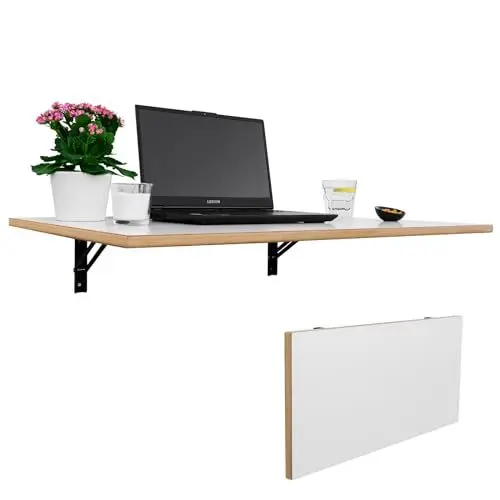 Produktbild: CAWI Stabiler Wandklapptisch aus Massivholz: Platzsparender, Faltbarer Küchentisch und Schwebender Schreibtisch,Laminiertes MDF Klapptisch