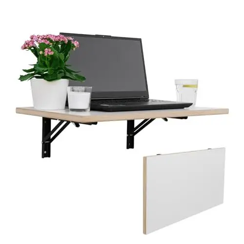 Produktbild: CAWI Stabiler Wandklapptisch aus Massivholz: Platzsparender, Faltbarer Küchentisch und Schwebender Schreibtisch, Laminiertes MDF Klapptisch