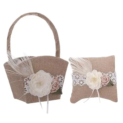 Produktbild: CAXUSD 1satz Hochzeitsblumenkorb Set Mit Ringkissen Robustes Blumenkörbchen Für Blumenmädchen Romantische Dekoration Für Hochzeiten Und Verlobungen Mit Künstlichen Blumen Und Charmantem Design