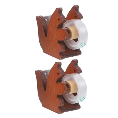Produktbild: CAXUSD 2St Tierbandhalter messer besteck schneidewerkzeug cutermesserser eichhörnchenschweif kawavy gesc Tape-Aufbewahrungsständer Klebebandabroller bequemer Bandhalter Holz Light Brown