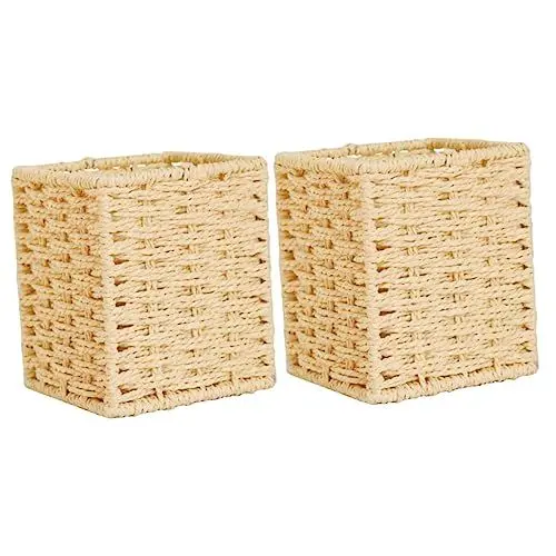 Produktbild: CAXUSD 2 Stücke Gewebtes Design Beige Handgewebte Aufbewahrungsbox Büro Organizer Dekorativer Korb Desktop-aufbewahrung