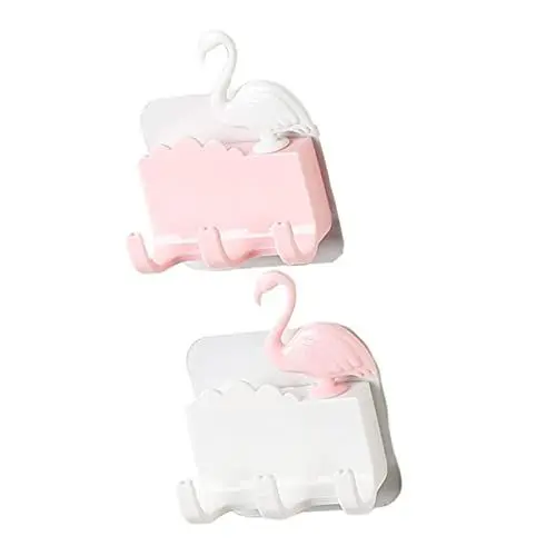 Produktbild: CAXUSD 2 Stück Flamingo Klebehaken Wandhaken Für Küche Wohnzimmer Schlafzimmer Lochfrei Keine Spuren