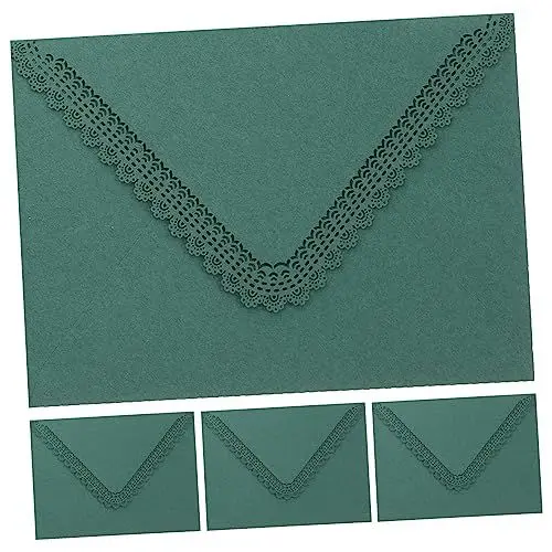 Produktbild: CAXUSD 4 Stück Hochzeitseinladung hohle Umschläge Einladung zur Brautparty Hochzeitszubehör briefumschläge elegant festival Umschläge für Grußkarten Spitzenumschläge Papierstau Dark Green