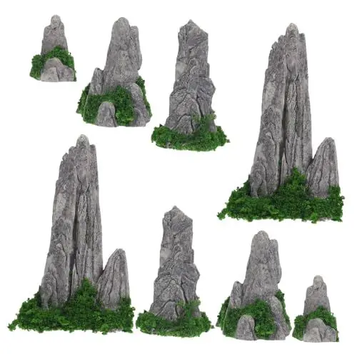 Produktbild: CAXUSD 8st Feengarten Steingarten Asiatische Bergskulptur Zen-steingartenfigur Terrarium-bergstatue Zen-gartendekoration Mikrolandschaftssteingarten Bonsai-bergfigur Garten Mini Harz