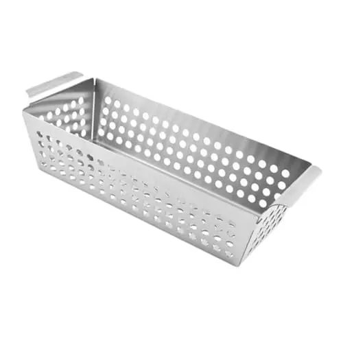 Produktbild: CAXUSD Grillkorb Aus Edelstahl Mit Belüftungslöchern Für Gemüse Im Freien Rollbarer Metallkorb Mit Zwei Griffen Für Grillen Draußen