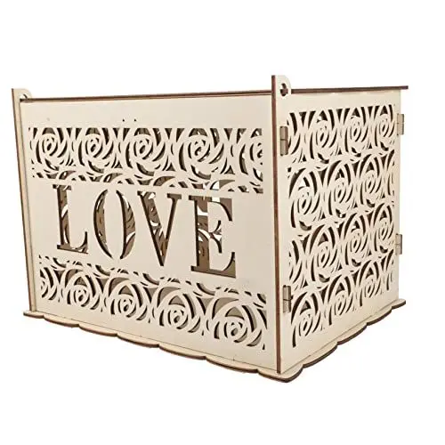 Produktbild: CAXUSD Hochzeit Kasten Hochzeits-Sign-In-Box Flitterwochen-Fondsbox Holz Kartenbox anmelden Geschenkkarten Partykarten Holzbehälter Geschenkbox mit Schloss Liebe Klipp Vitrine
