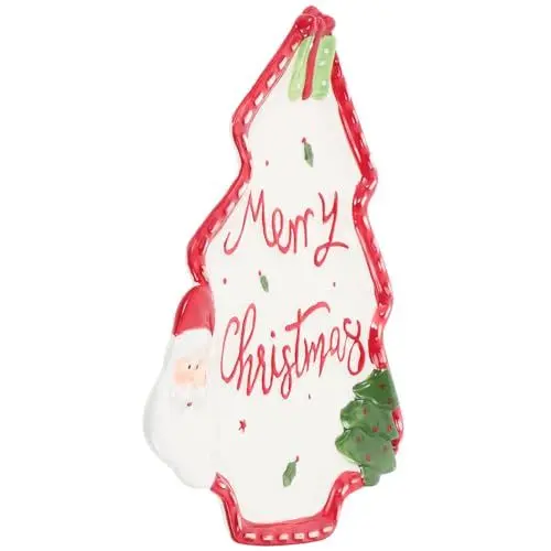 Produktbild: CAXUSD Weihnachtsbaum Keramik Dip Platte Santa Handbemalt Küche Platte Serviertablett Urlaub