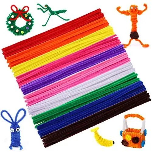Produktbild: Caydo 100 Stück 10 Farben Pfeifenreiniger, Mehrfarbige Chenille-Stiele Bastelbedarf für kreative DIY Kunst und Handwerksdekorationen (6 mm x 30cm)
