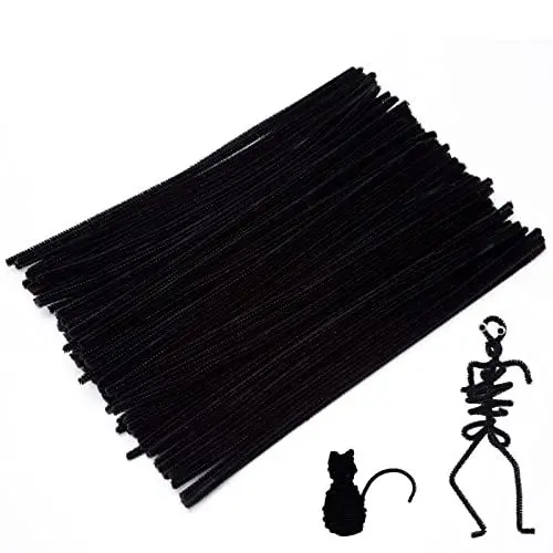 Produktbild: Caydo 100 Stück schwarze Pfeifenreiniger Flexible Chenille Stiele für kreative DIY Kunst und Handwerksdekorationen (6 mm x 30 cm)