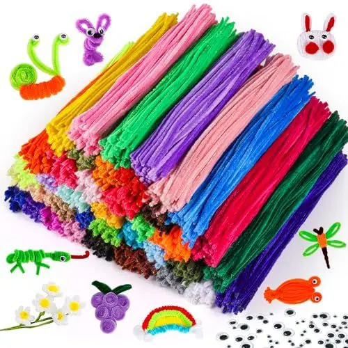 Produktbild: Caydo 3000 Stück 40 Farben Pfeifenreiniger Craft Supplies mit 100 Stück Wiggle Eyes Soft Chenille Stiele für Kinder DIY kreative Kunsthandwerk Dekoration, 6 mm x 12 Zoll