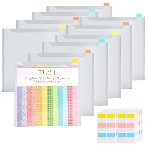 Produktbild: Caydo Scrapbook Papier Aufbewahrungsorganisator mit 60 klebrigen Index-Tabs, 10er Pack Kunststoffpapier Aufbewahrungstasche für 30 x 30 cm Scrapbook Papier Karton Vinyl Papier und Papier Datei