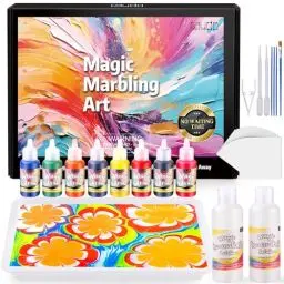 Produktbild: Caydo Wasser Marmorierfarbe für Kinder - Bastelset Kinder Geschenk Kunsthandwerk Mädchen Junge 3-12 Jahre, Marmorierfarbe 8 Farben 2 Gemischte Lösung Spielzeug Geschenke Wassermalset zum Marmorieren
