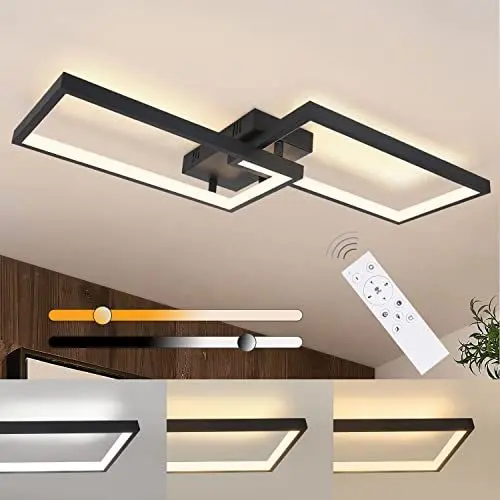 Produktbild: CBJKTX Deckenlampe Wohnzimmer Deckenleuchte Modern - Schwarz Schlafzimmerlampe LED Dimmbar mit Fernbedienung Lang Küchenlampe 40W Wohnzimmerlampe aus Metall für Schlafzimmer küche Flur Arbeitszimmer