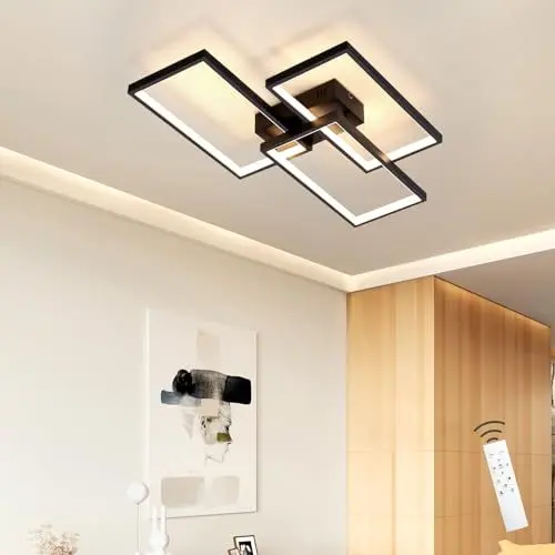 Produktbild: CBJKTX Deckenlampe LED Deckenleuchte Wohnzimmer Schwarze Dimmbar mit Fernbedienung Wohnzimmerlampe 63W aus Metall Modern-Design Schlafzimmerlampe für Schlafzimmer Esszimmer Arbeitszimmer Flur Büro
