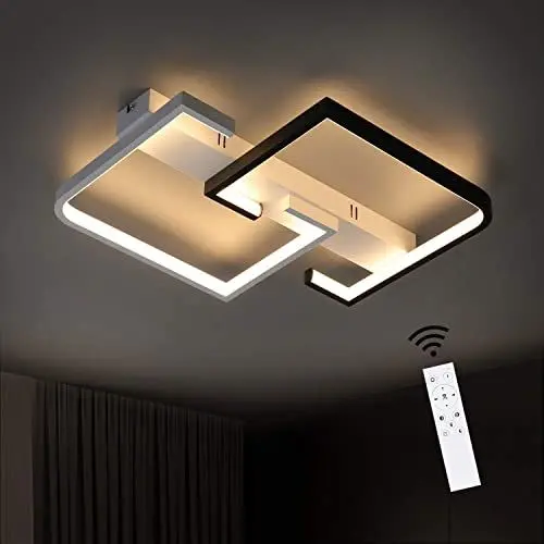 Produktbild: CBJKTX Deckenleuchte LED Deckenlampe dimmbar Moderne Wohnzimmerlampe Schwarze und Weiße 35W aus Aluminium für Schlafzimmer Küche Wohnzimmer Arbeitszimmer Flur Balkon mit Fernbedienung farbwechsel