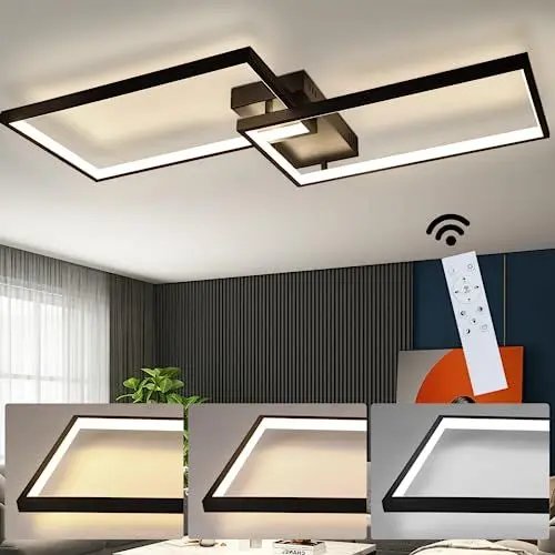 Produktbild: CBJKTX LED Deckenleuchte Wohnzimmer Deckenlampe Schwarz Modern 80CM Wohnzimmerlampe Dimmbar mit Fernbedienung 48W Schlafzimmerlampe Rechteck Metall-Design für Schlafzimmer Kinderzimmer küchen