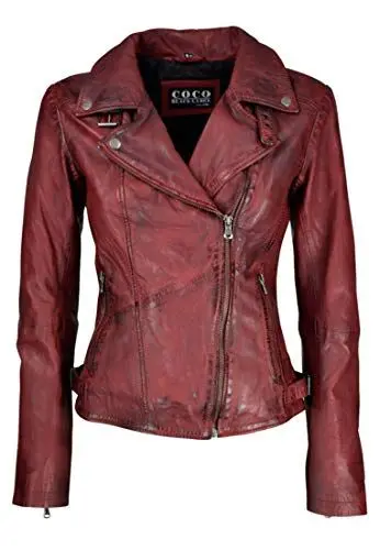 Produktbild: CBL Damen Lederjacke aus Echtleder im Bikerstil, Farbe:rot, Größe:36