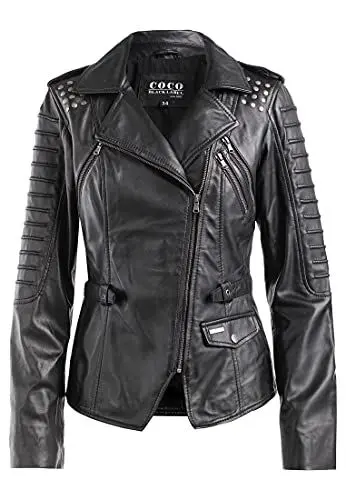 Produktbild: CBL Damen Lederjacke aus Echtleder im Bikerstil, Farbe:schwarz, Größe:44