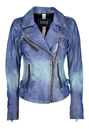 Produktbild: CBL Damen Lederjacke aus Echtleder im klassisches Design, Farbe:blau, Größe:40