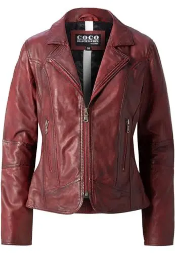 Produktbild: CBL Damen Lederjacke aus Echtleder im klassisches Design, Farbe:dunkelrot, Größe:34