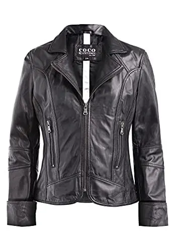 Produktbild: CBL Damen Lederjacke aus Echtleder im klassisches Design, Farbe:schwarz, Größe:50