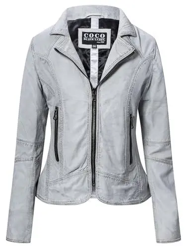 Produktbild: CBL Damen Lederjacke aus Echtleder im klassisches Design mit Reißverschlusstaschen, Farbe:weiß, Größe:44