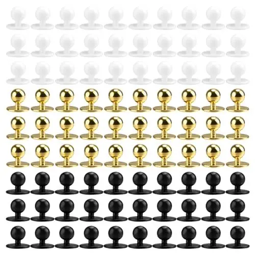 Produktbild: CBLDF Kochknöpfe, 90 Stück Wiederverwendbar Buttons, 3 Farben Fachmann Cooking Buttons, Geeignet für Kochjacken (Gold, Schwarz, Weiß)