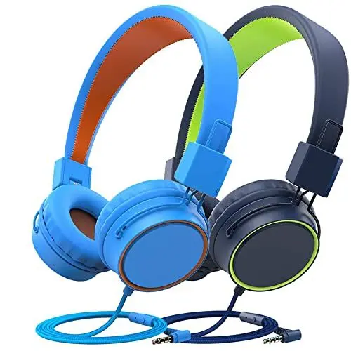 Produktbild: CCHKFEI Kinder Kopfhörer (2 Pack), Kabel Kopfhörer für Kinder 85dB Lautstärkeregler Faltbarer Kinderkopfhörer 3.5mm mit Mikrofon über Kinderkopfhörer für Schule MP3 Tablet Reisen