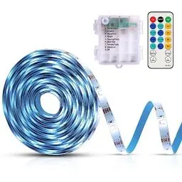 Produktbild: CCILAND LED Strip 5M, 150 LED Klebe Streifen mit Batterie 8 Modi Timer Fernbedienung, Selbstklebend Dimmbar LED Band Schneidbar für Deko (Weiß)