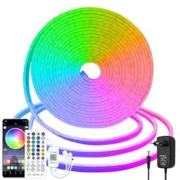 Produktbild: CCILAND Neon LED Strip 10M, 24V RGB Neon Streifen mit Fernbedienung APP Steuerung, Musik Sync LED Band Silikon DIY Flexibel Lichtband Wasserdicht für Wohnzimmer Schlafzimmer Dekor (RGB)