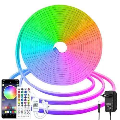 Produktbild: CCILAND Neon LED Strip 10M, 24V RGB Neon Streifen mit Fernbedienung APP Steuerung, Musik Sync LED Band Silikon DIY Flexibel Lichtband Wasserdicht für Wohnzimmer Schlafzimmer Dekor (RGB)